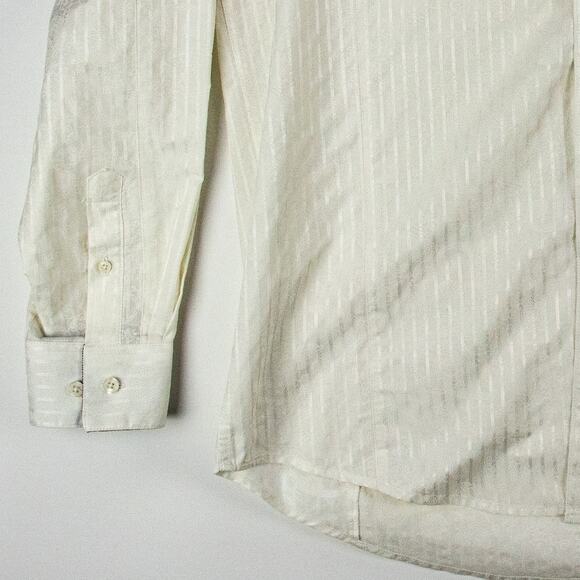 Pronto Uomo Striped Paisley Shirt Men's Large Button-Up White on White - Picture 4 of 11